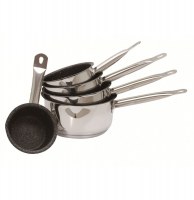 Série de 5 casseroles inox et pierre, forme droite et bec verseur - s