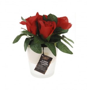 Pot à fleurs avec 4 roses - plantes artificielles - rouge ou blanc