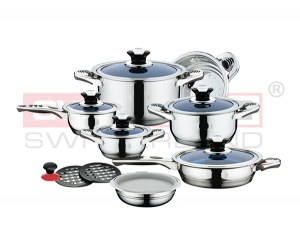 Lot de sets de 16 ustensiles de cuisine en acier inoxydable de marque swissline