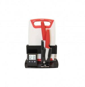 Ensemble planche à découper + timer + 2 couteaux céramiques