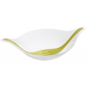 Saladier leaf 4,5l de koziol - 57 x 38 cm - blanc / moutarde / olive