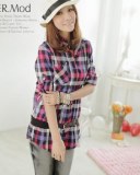 Chemise manches réglables à carreaux Violet