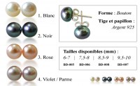 Boucles d'oreille Perles de Culture Bouton Argent