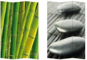 Paravent réversible PVC bambous verts 3 pans