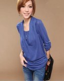 Blouse manches longues en coton Bleu foncé