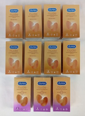 Lot de 11 Boites de 8 Préservatifs Durex Nude avec et sans latex ( 2 euro / pcs )
