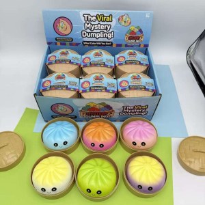 Jouet anti-stress squishy baozi en PU slow rising avec Mini panier vapeur inclut