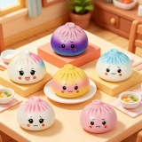 Jouet anti-stress squishy baozi en PU slow rising avec Mini panier vapeur inclut