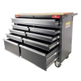 SERVANTE D'ATELIER NOIRE 9 TIROIRS AVEC PLAN DE TRAVAIL EN BOIS