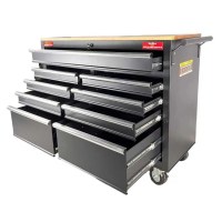 SERVANTE D'ATELIER NOIRE 9 TIROIRS AVEC PLAN DE TRAVAIL EN BOIS