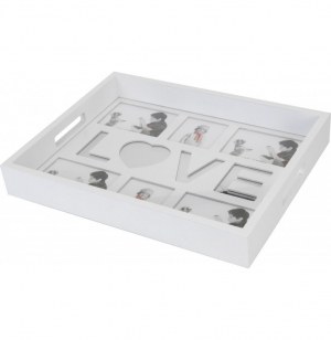 Plateau de service en bois - love - blanc