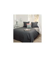 Dessus de lit et 2 taies d'oreillers bicolore - 240 x 260 cm - gris