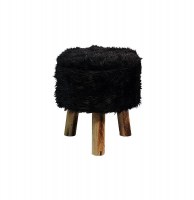 Tabouret fourrure yéti - noir - 32 x 36 cm