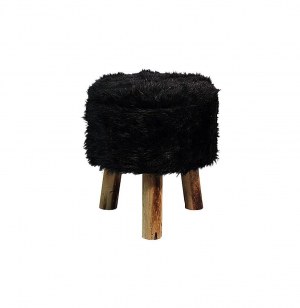 Tabouret fourrure yéti - noir - 32 x 36 cm