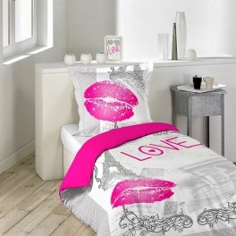 Parure de lit 2 pièces - imprimé love - 140 x 200 cm - douceur d'int