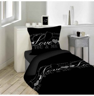 Parure de lit 2 pièces - imprimé love noir - 140 x 200 cm