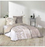 Parure de lit 3 pièces - imprimé feuille beige - 240 x 220 cm