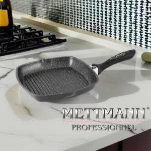 Poêle Grill 28cm, manche amovible revêtement Greblon C2+ en "marbre" Mettmann Professio...