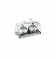 Bougie boules de no Ğl - lot de 2 - d 7,5 cm - argent