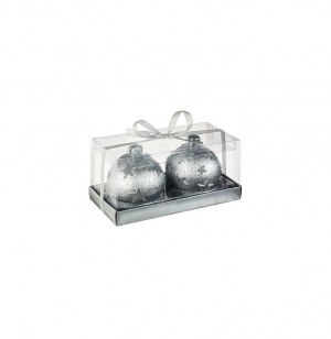 Bougie boules de no Ğl - lot de 2 - d 7,5 cm - argent