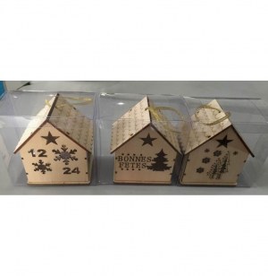 Chalet de no Ğl à accrocher - led - bois