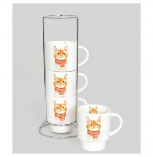 Set de 4 mugs sur colonne - motifs chats - thadea