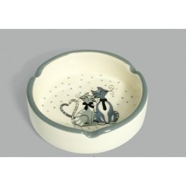 Cendrier avec motifs chats - mistigris - blanc