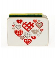 Porte-éponge en céramique - coeurs - blanc