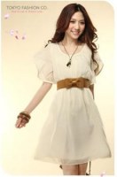 Robe col rond manches volants Blanc