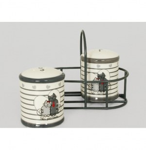 Set sel et poivre dans un panier en métal - félin