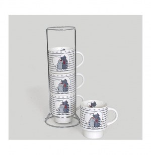 Set de 4 mugs sur colonne avec motifs chats - félin