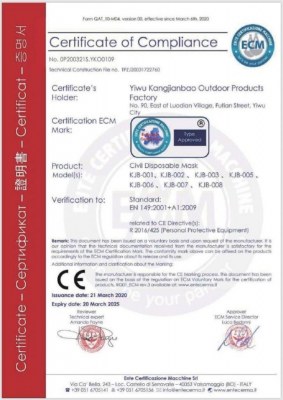 Masque de protection type 1