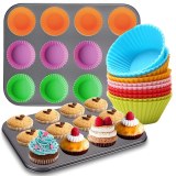 PLATEAU POUR LA CUISSON DE MUFFINS ASSIETTE + 12 MOULES EN SILICONE BF-12+