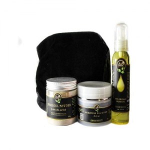 Pack Hammam argan + savon noir +ghassoul + Le gant de gommage Kessa