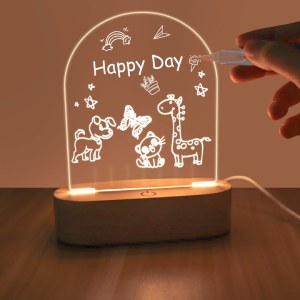 Lot de lampes veilleuses LED enfants – Base bois & gravure lumineuse – Cadeau idéal pou...