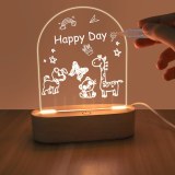Lot de lampes veilleuses LED enfants – Base bois & gravure lumineuse – Cadeau idéal pou...