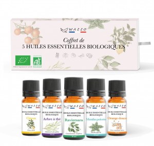 Huiles essentielles en coffret et flacons