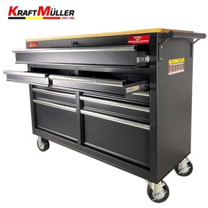 SERVANTE D'ATELIER NOIRE 9 TIROIRS AVEC PLAN DE TRAVAIL EN BOIS