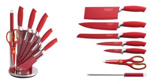 Set de couteau sur support 8 pièces MODELE CROCO ROUGE Revêtement Céramique sur présent...