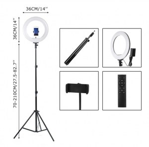 Ring Light 36cm avec télécommande et trépied télescopique jusqu'à ,10m