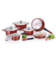 Batterie revêtement marbre - 14 pièces - bordeaux