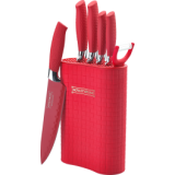 Bloc de 6 couteaux avec éplucheur - céramique - rouge
