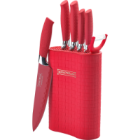 Bloc de 6 couteaux avec éplucheur - céramique - rouge
