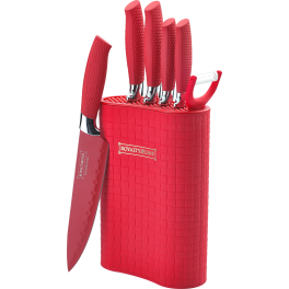 Bloc de 6 couteaux avec éplucheur - céramique - rouge