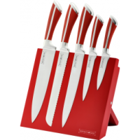 Ensemble de couteaux en acier inoxydable + rack magnétique - rouge -