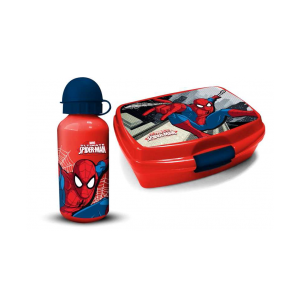 Gourde et lunch box - imprimé spiderman - rouge