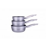 Lot de 3 casseroles avec couvercle - revêtement marbre - argenté