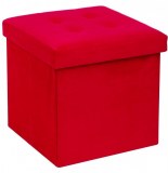 Pouf velours - rouge - coffre de rangement pliable