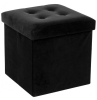 Pouf velours - noir - coffre de rangement pliable