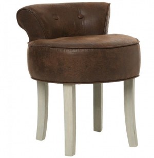 Tabouret avec mini dossier - similicuir - marron - pouf matelassé so